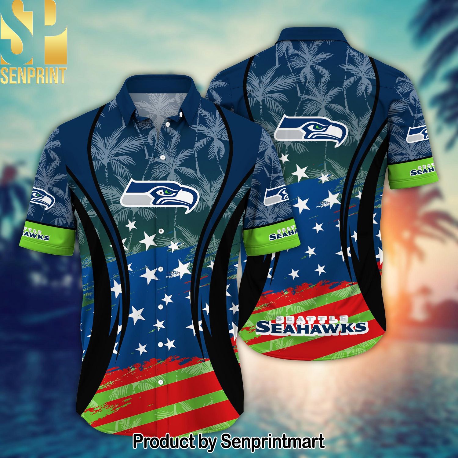 Seattle Seahawks National Football League Summer 4th Of July USA Flag For Sport Fans All Over Printed Hawaiian Shirt