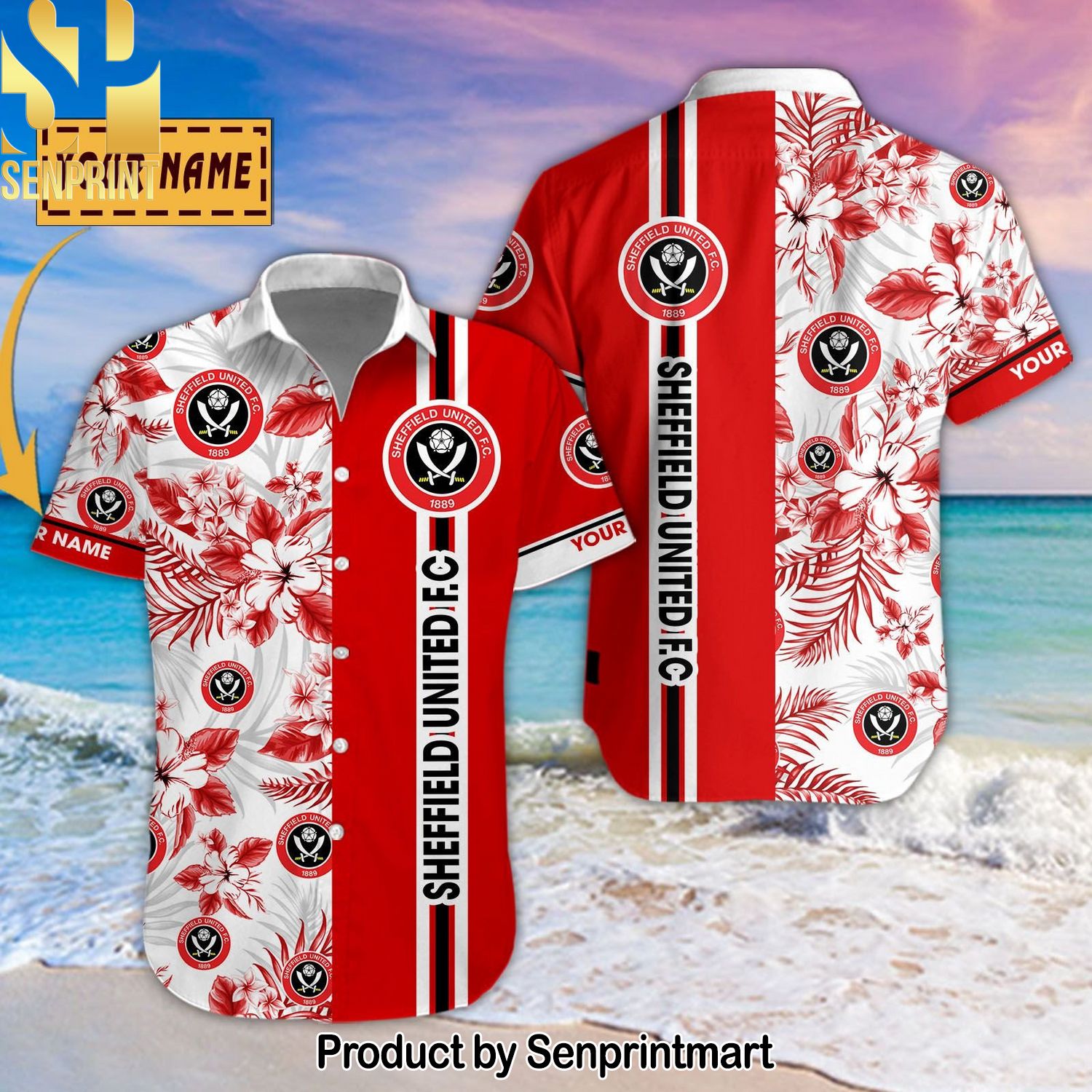 Sheffield United Football Club Personalized 3D All Over Printed Hawaiian Print Aloha Button Down Short Sleeve Shirt