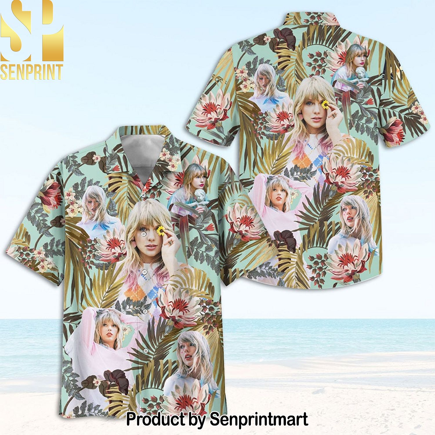 Taylor Swift Full Printed Unisex Hawaiian Print Aloha Button Down Short Sleeve Shirt