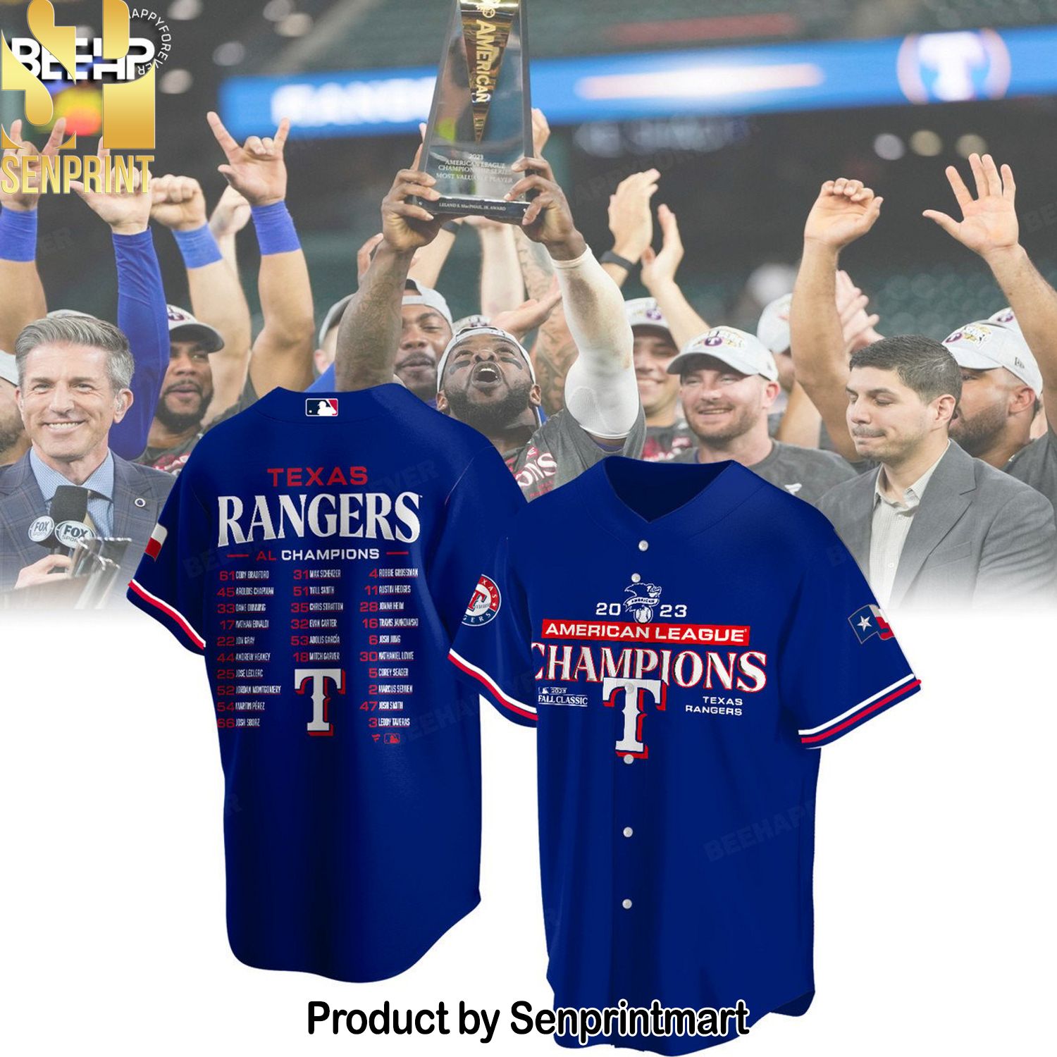 Texas Rangers American League Champions 3D Full Printing Hawaiian Print Aloha Button Down Short Sleeve Shirt