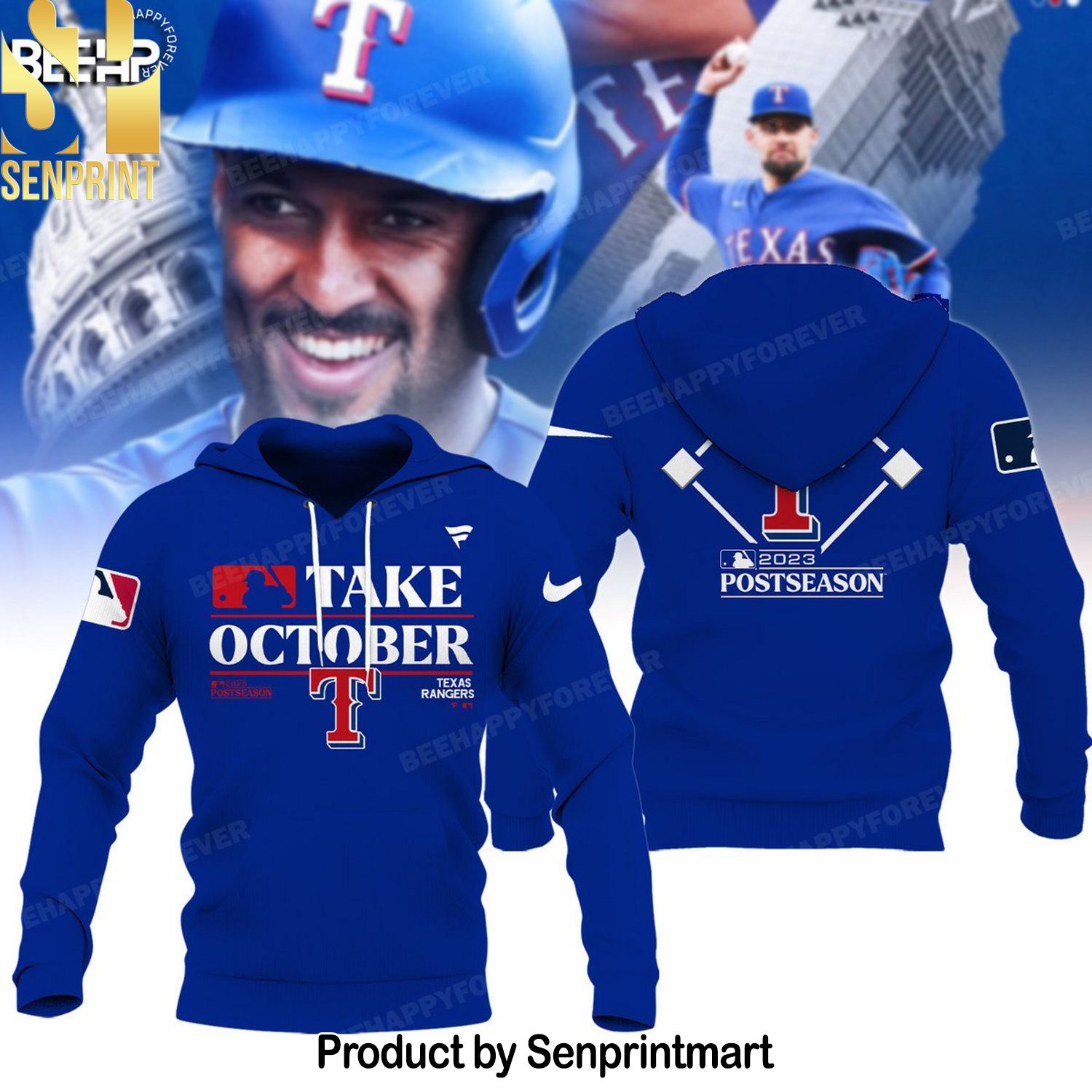 Texas Rangers Fanatics Branded Royal Postseason 3D Hawaiian Print Aloha Button Down Short Sleeve Shirt