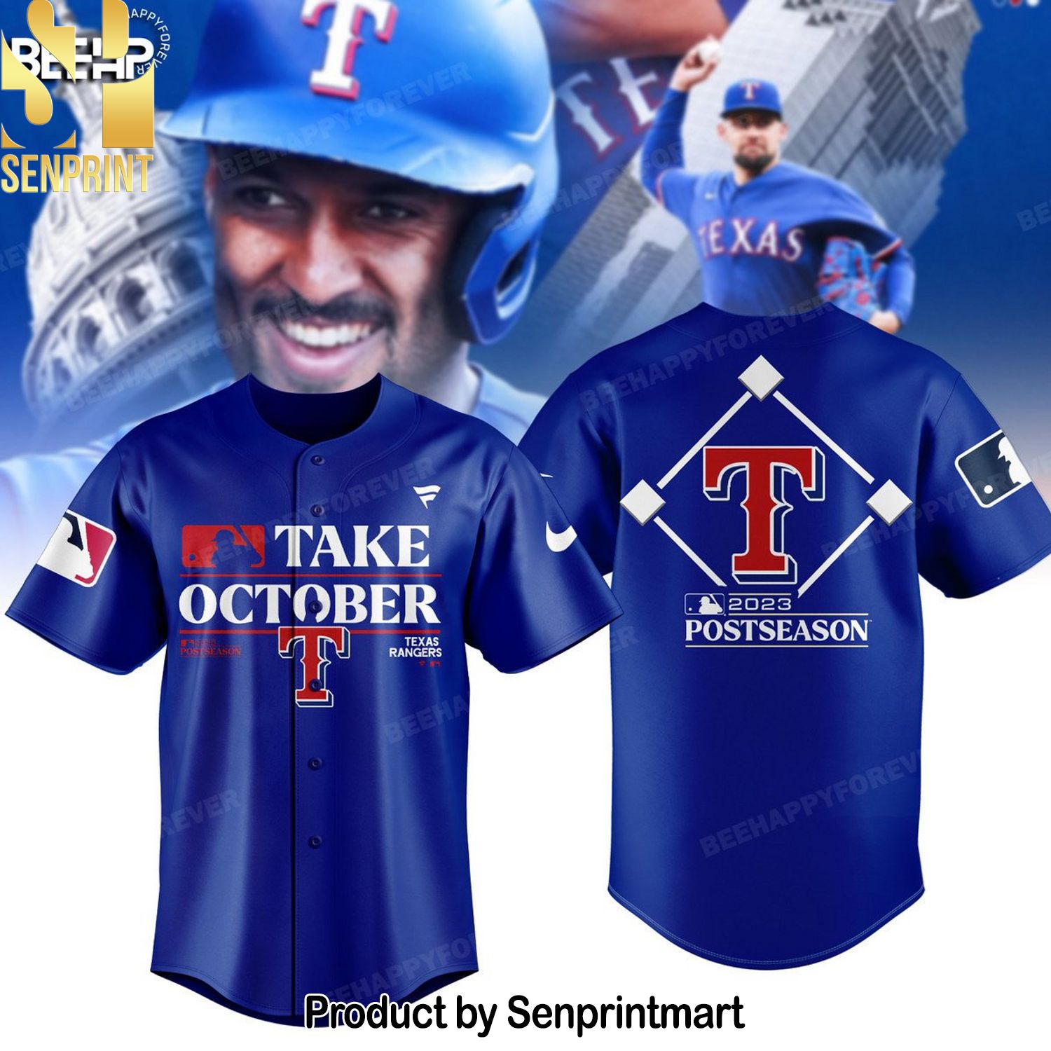 Texas Rangers Fanatics Branded Royal Postseason Amazing Outfit Hawaiian Print Aloha Button Down Short Sleeve Shirt