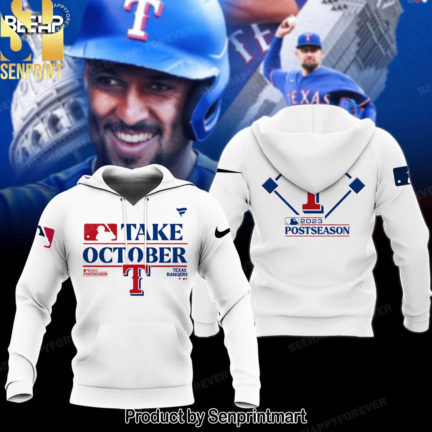 Texas Rangers Fanatics Branded Royal Postseason Classic All Over Printed Hawaiian Print Aloha Button Down Short Sleeve Shirt