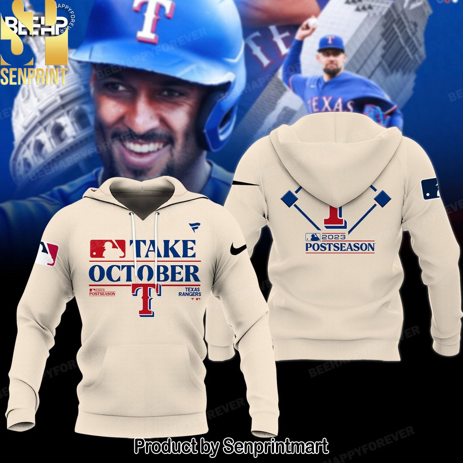 Texas Rangers Fanatics Branded Royal Postseason Unisex Full Print Hawaiian Print Aloha Button Down Short Sleeve Shirt Texas Rangers Fanatics Branded Royal Postseason Unisex Full Print Hawaiian Print Aloha Button Down Short Sleeve Shirt
