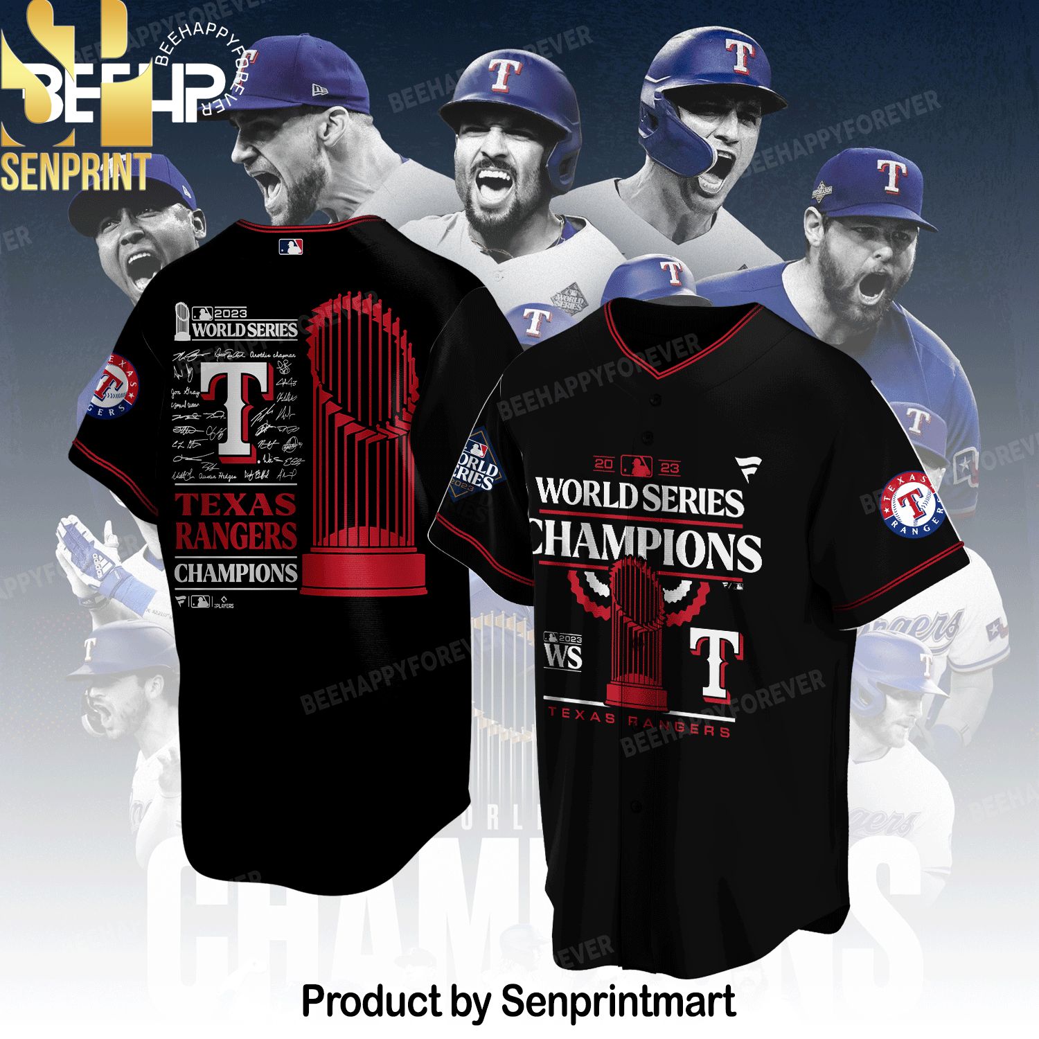 Texas Rangers World Series Champions All Over Print Classic Hawaiian Print Aloha Button Down Short Sleeve Shirt