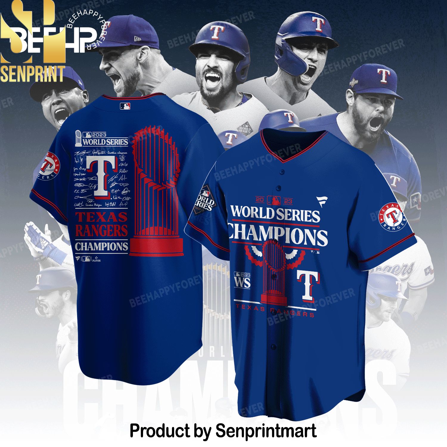 Texas Rangers World Series Champions Classic Hawaiian Print Aloha Button Down Short Sleeve Shirt
