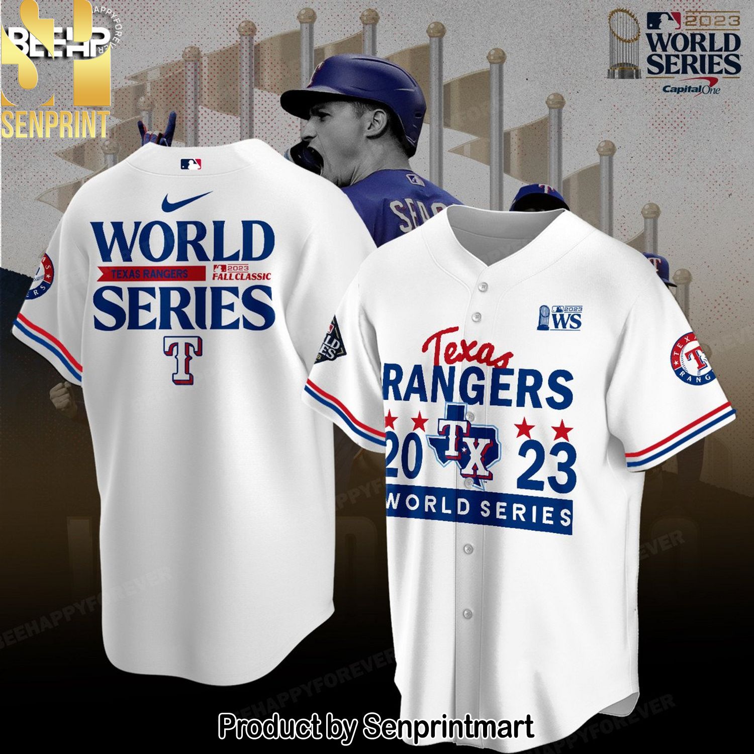 Texas Rangers World Series Full Printing Classic Hawaiian Print Aloha Button Down Short Sleeve Shirt