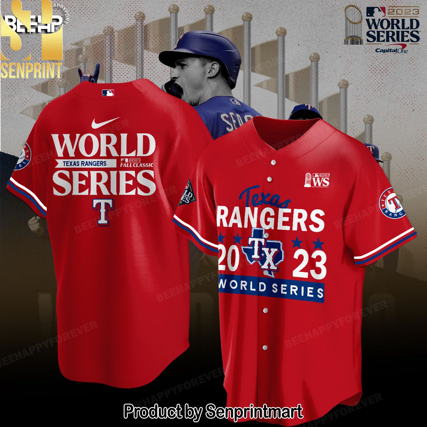 Texas Rangers World Series High Fashion Full Printing Hawaiian Print Aloha Button Down Short Sleeve Shirt