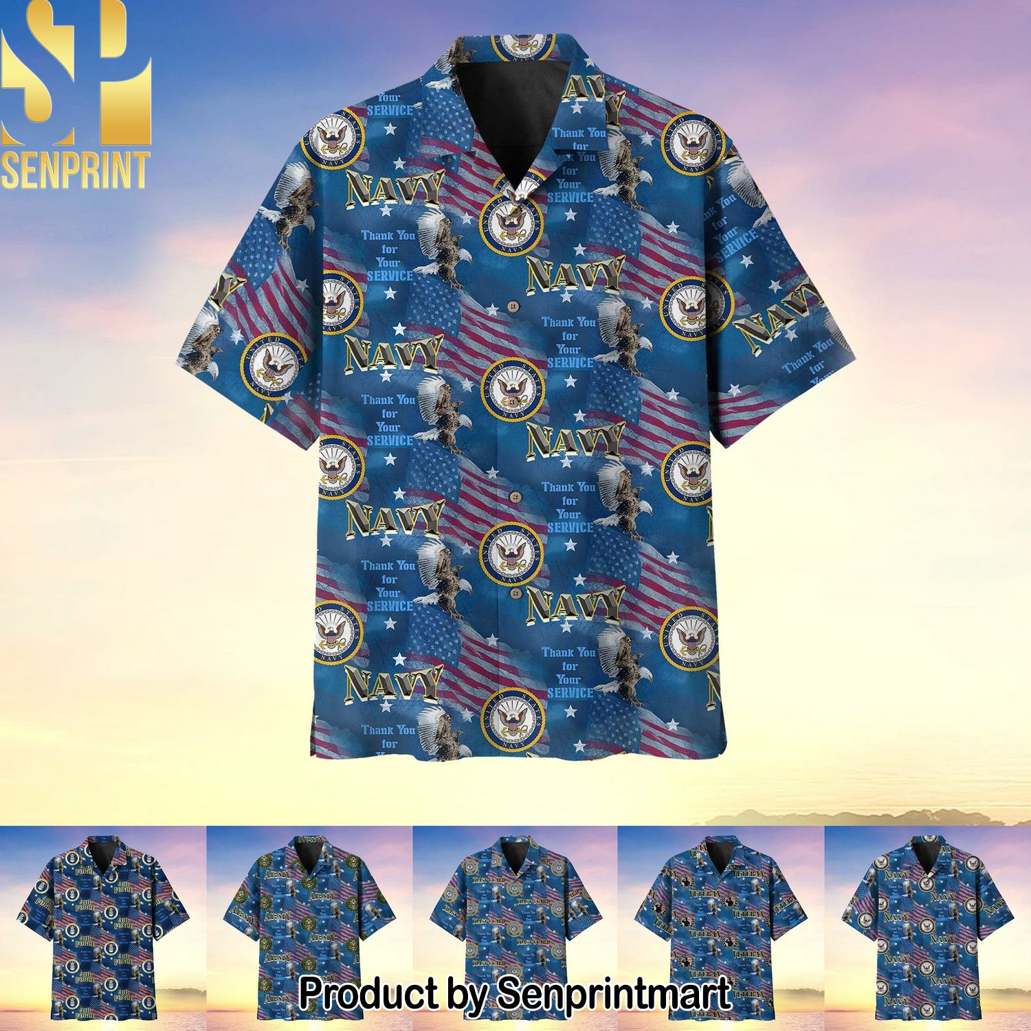 Thank You For Your Service Veteran Multiservice Hot Outfit Hawaiian Print Aloha Button Down Short Sleeve Shirt