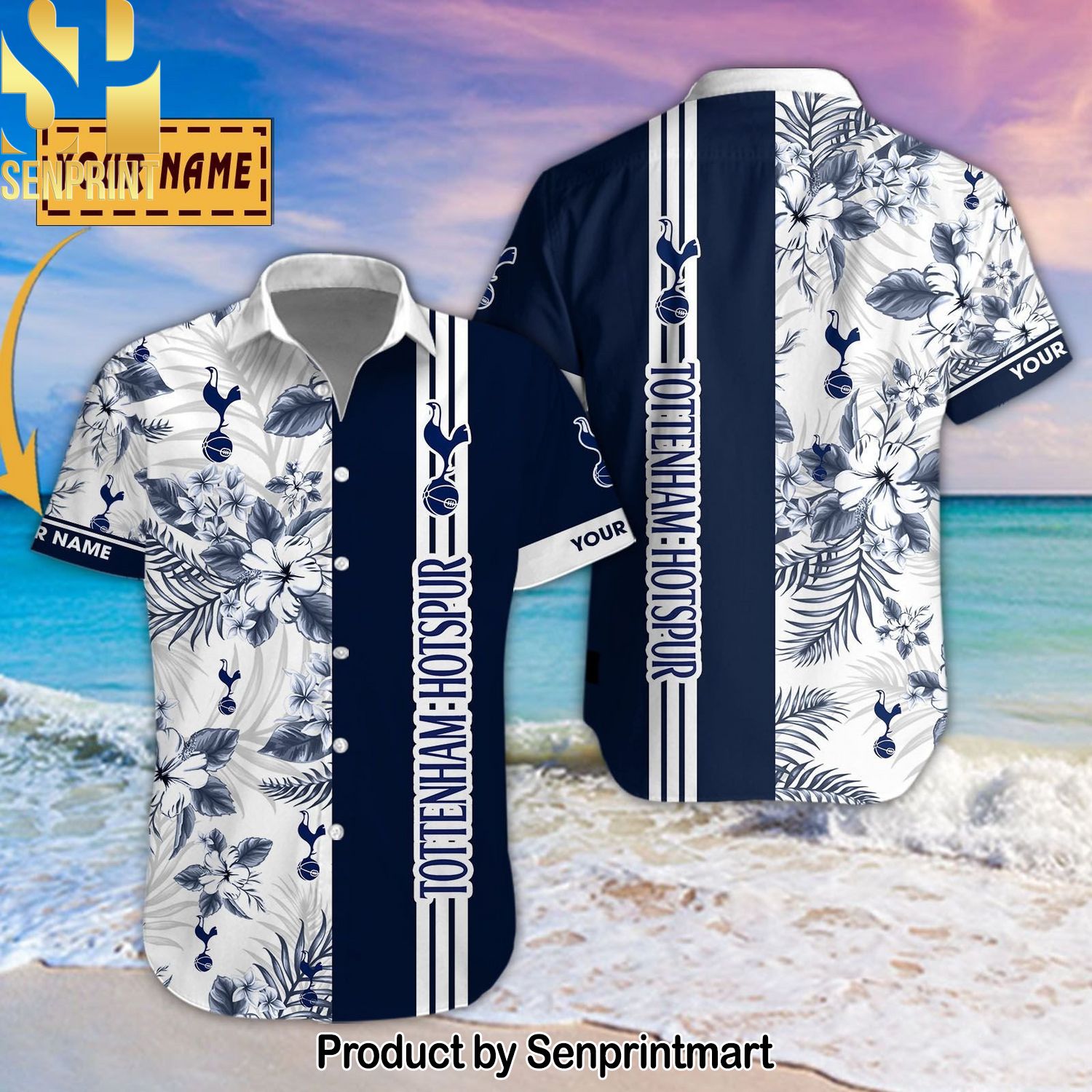 Tottenham Hotspur Football Club Personalized Full Print Hawaiian Print Aloha Button Down Short Sleeve Shirt