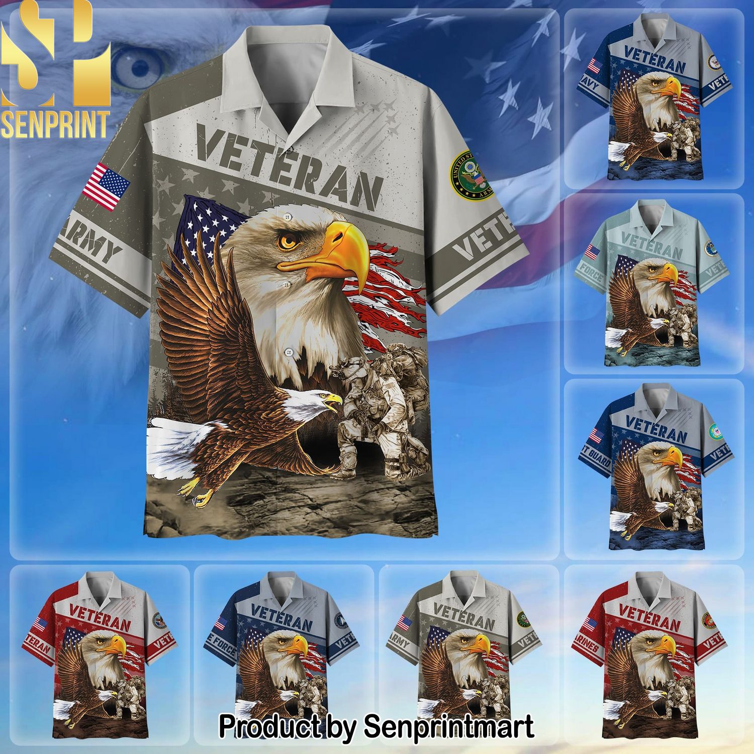 Unique Proudly Served US Veteran All Over Printed Hawaiian Print Aloha Button Down Short Sleeve Shirt