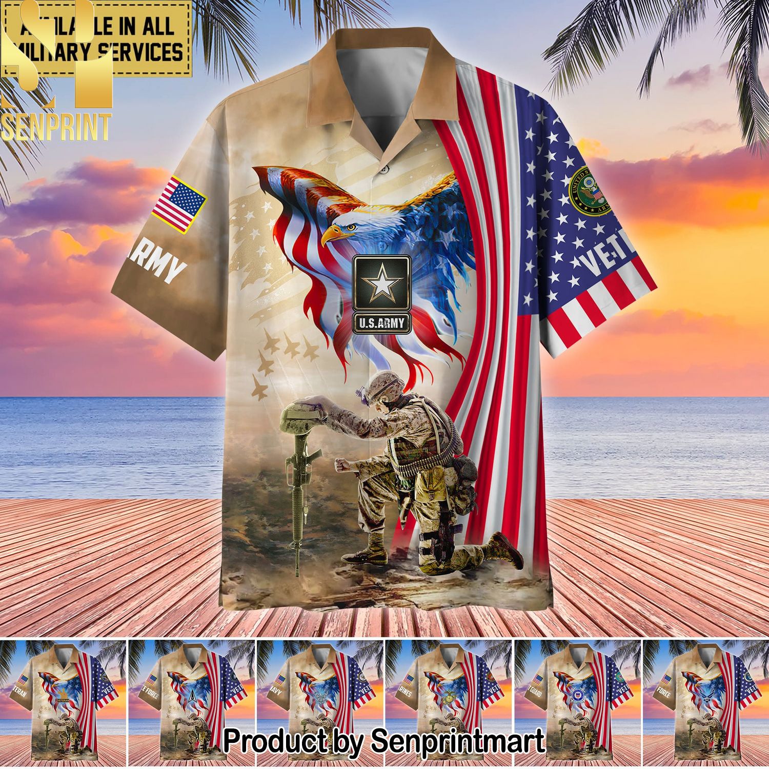 Unique Proudly Served US Veteran Cool Version Full Print Hawaiian Print Aloha Button Down Short Sleeve Shirt