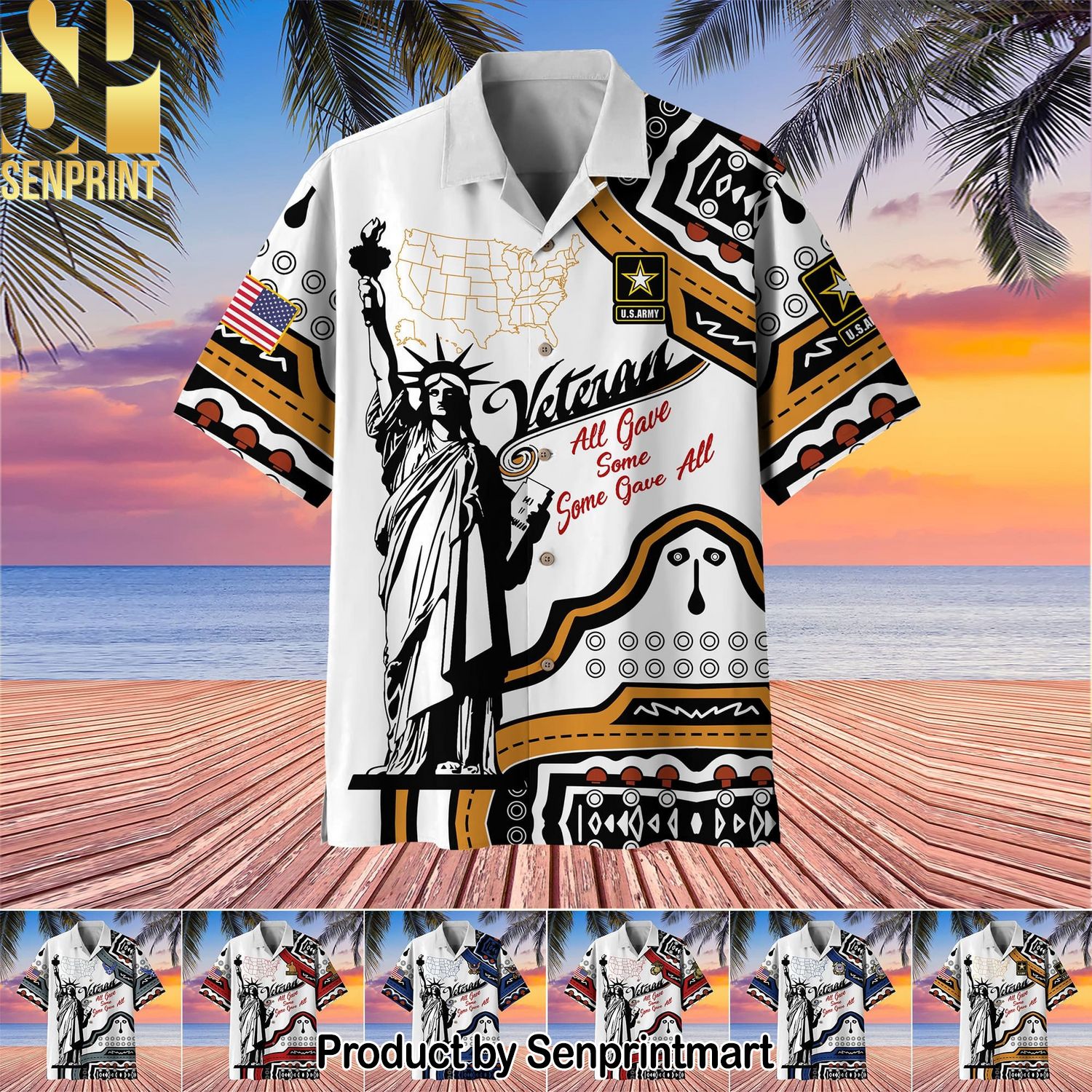 Unique United States Veteran Full Printed Unisex Hawaiian Print Aloha Button Down Short Sleeve Shirt