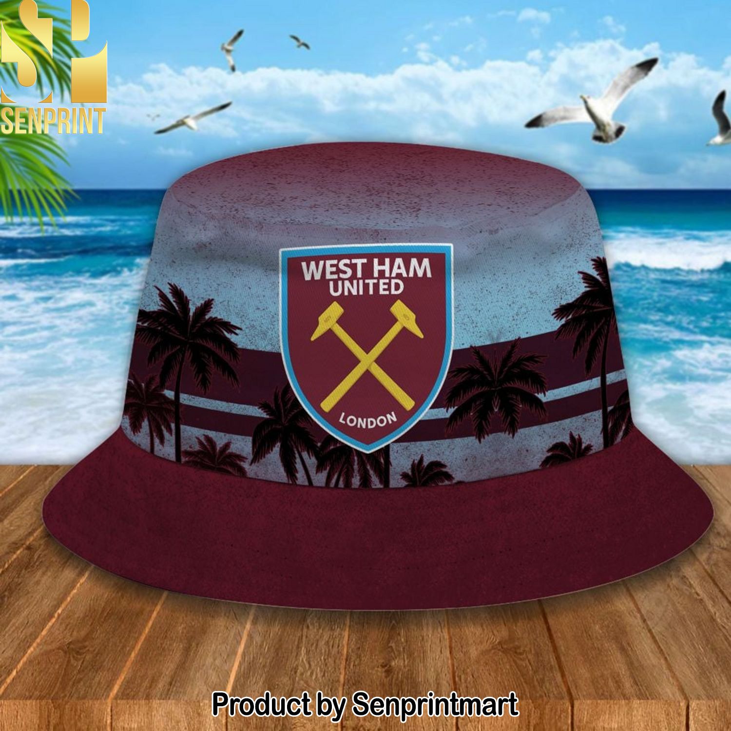 West Ham United Football Club New Type Hawaiian Print Aloha Button Down Short Sleeve Shirt