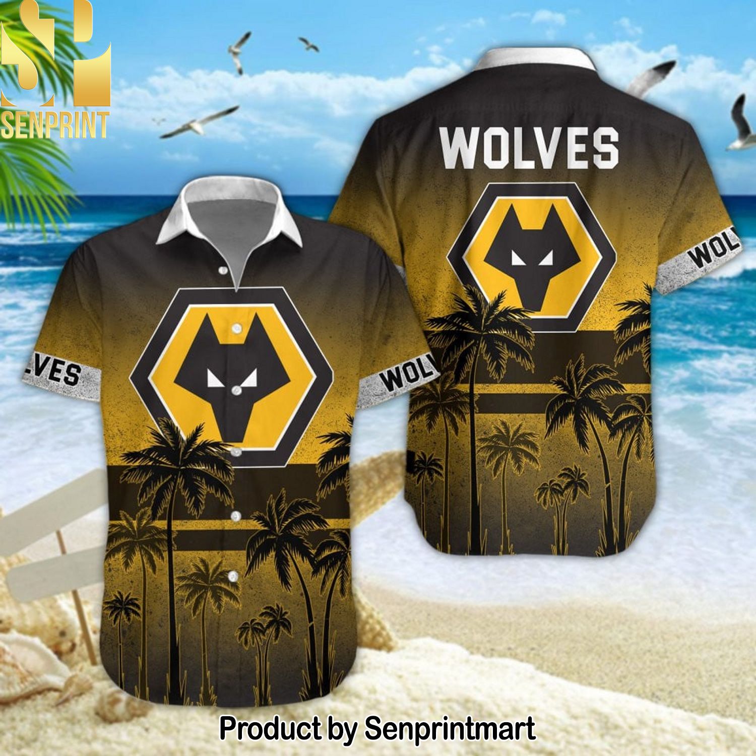 Wolverhampton Wanderers Football Club New Version Hawaiian Print Aloha Button Down Short Sleeve Shirt