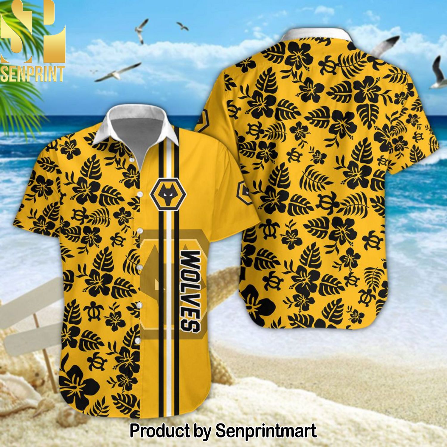 Wolverhampton Wanderers Football Club Unisex Full Print Hawaiian Print Aloha Button Down Short Sleeve Shirt