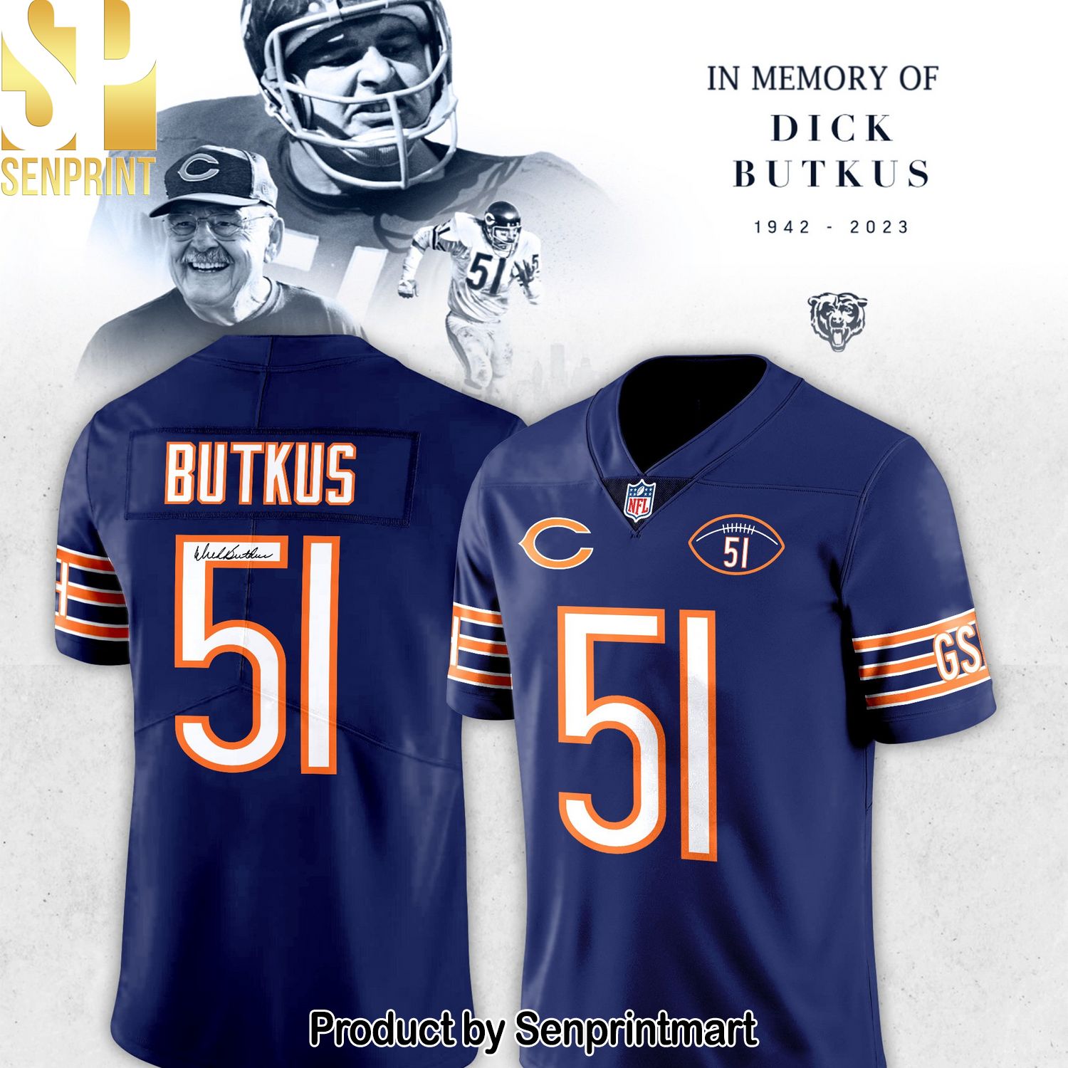 Chicago Bears Dick Butkus 51 Navy Jersey
