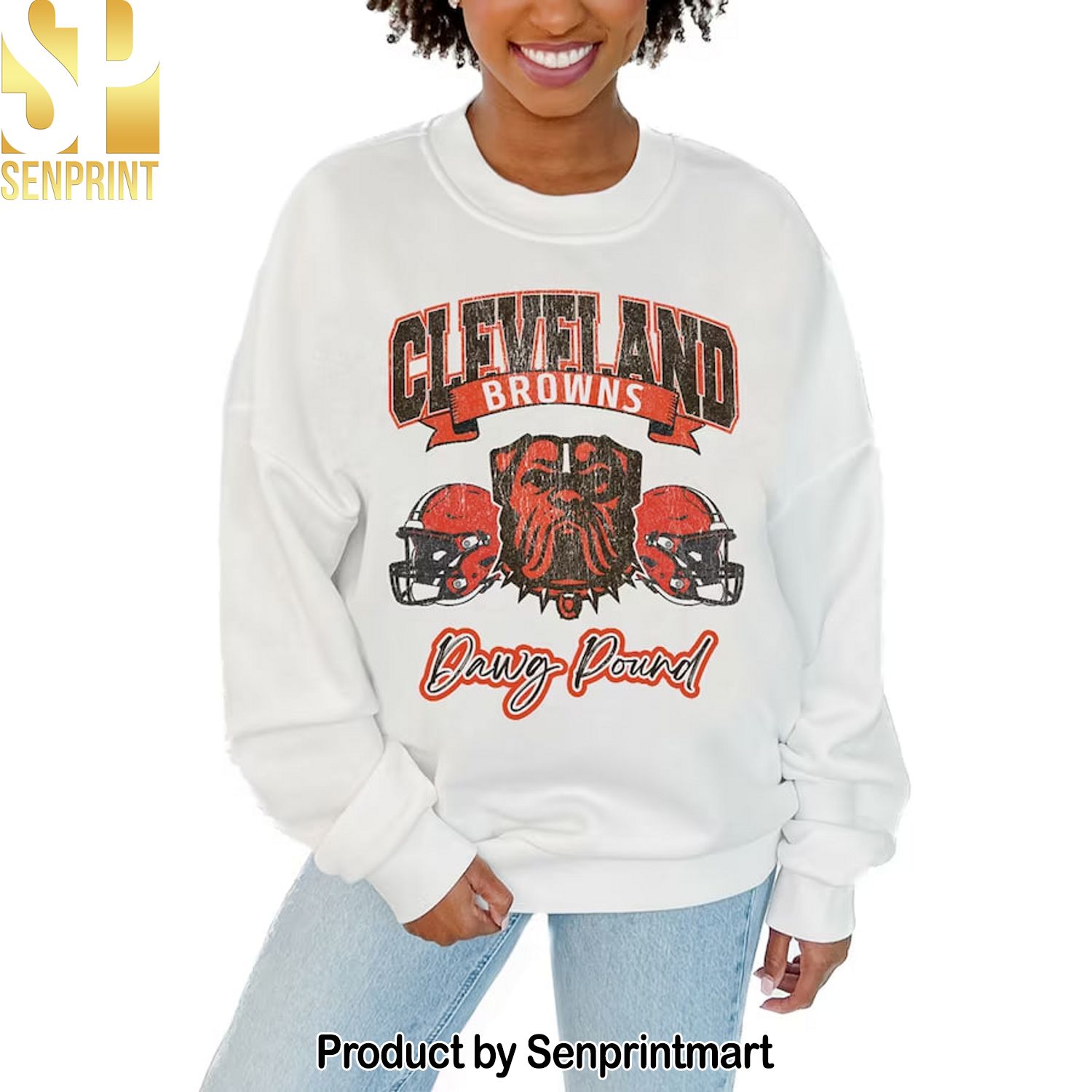 Cleveland Browns Gameday Couture White Passing Time Pullover Sweatshirt