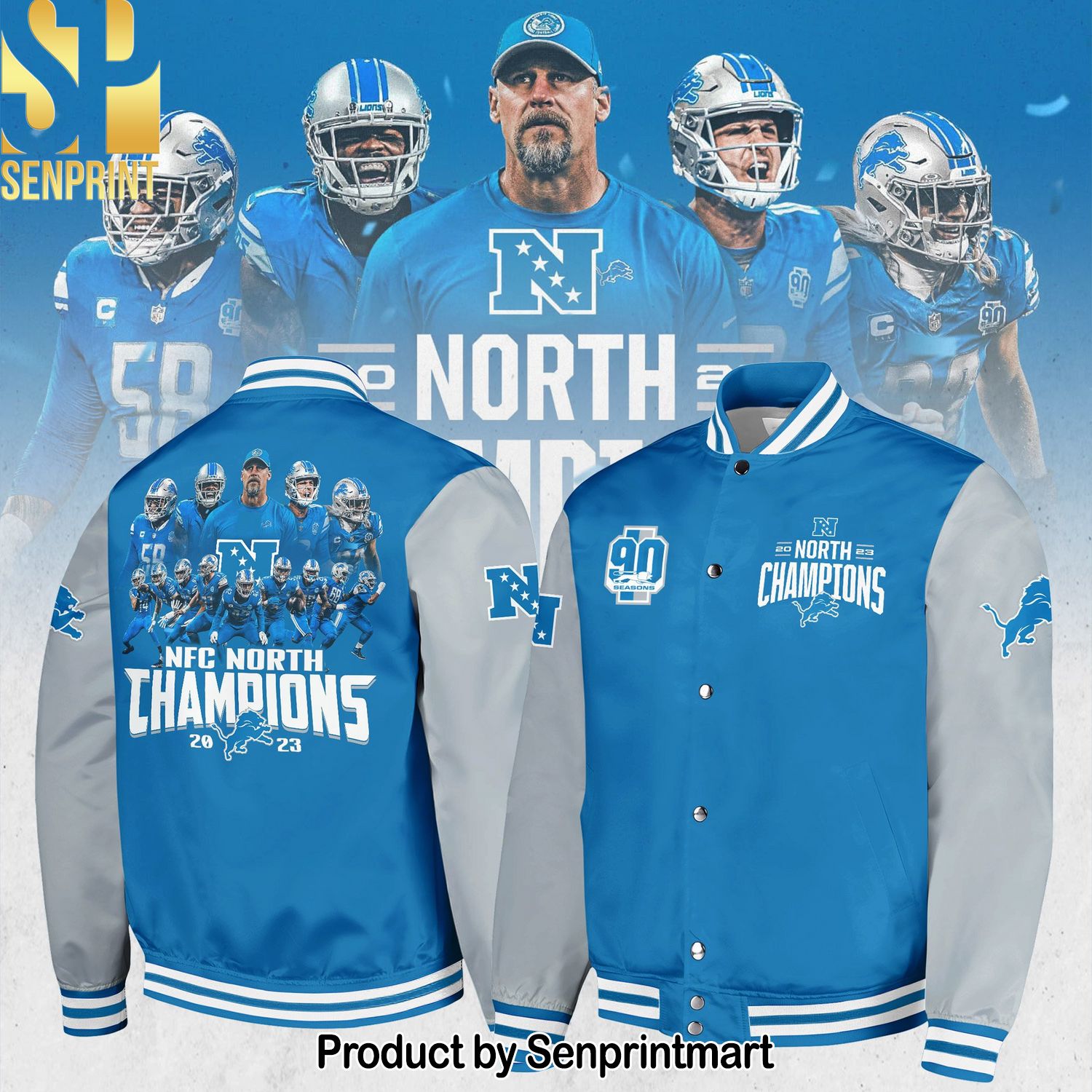 Detroit Lions 2023 NFC North Division Champions Collection NFL Bomber Jacket