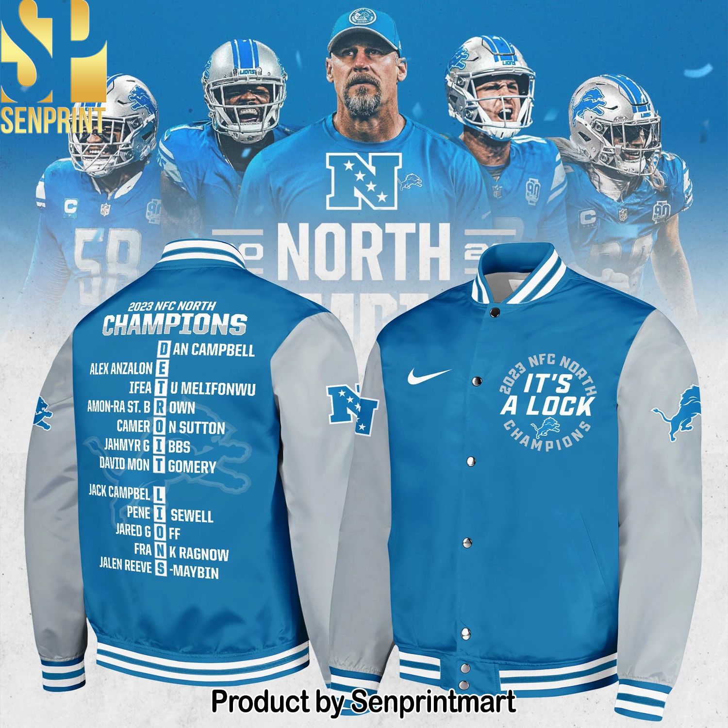 Detroit Lions 2023 NFC North Division Champions Collection NFL For Sport Fans Bomber Jacket