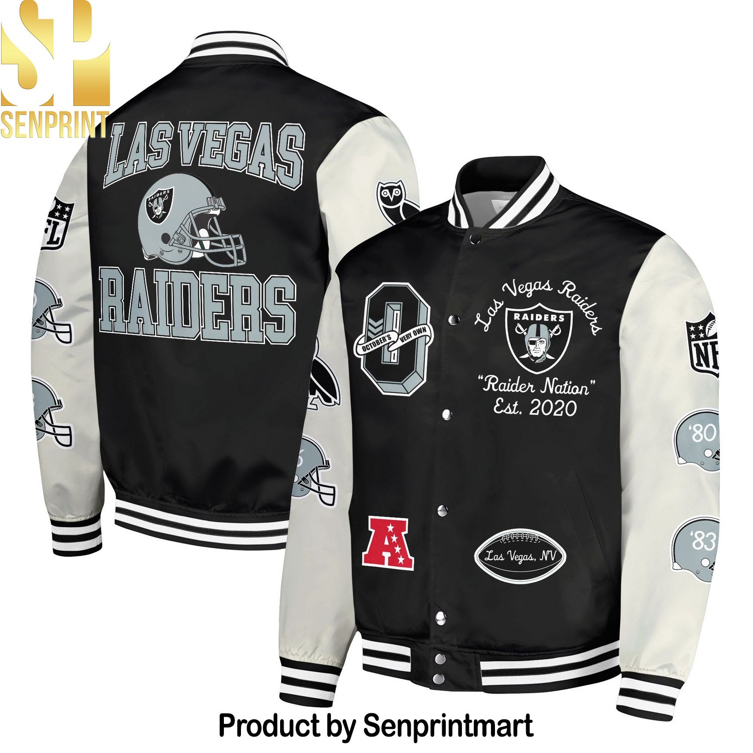 Las Vegas Raiders OVO Full-Snap Varsity Bomber Jacket