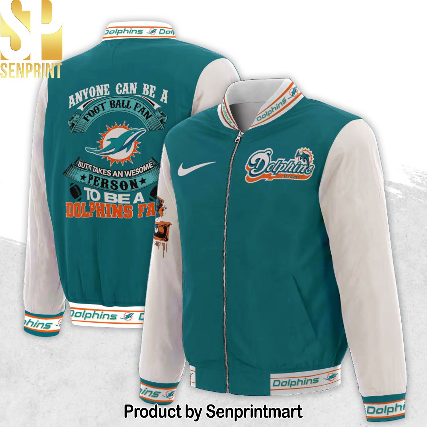 Miami Dolphins Zip Bomber Jacket