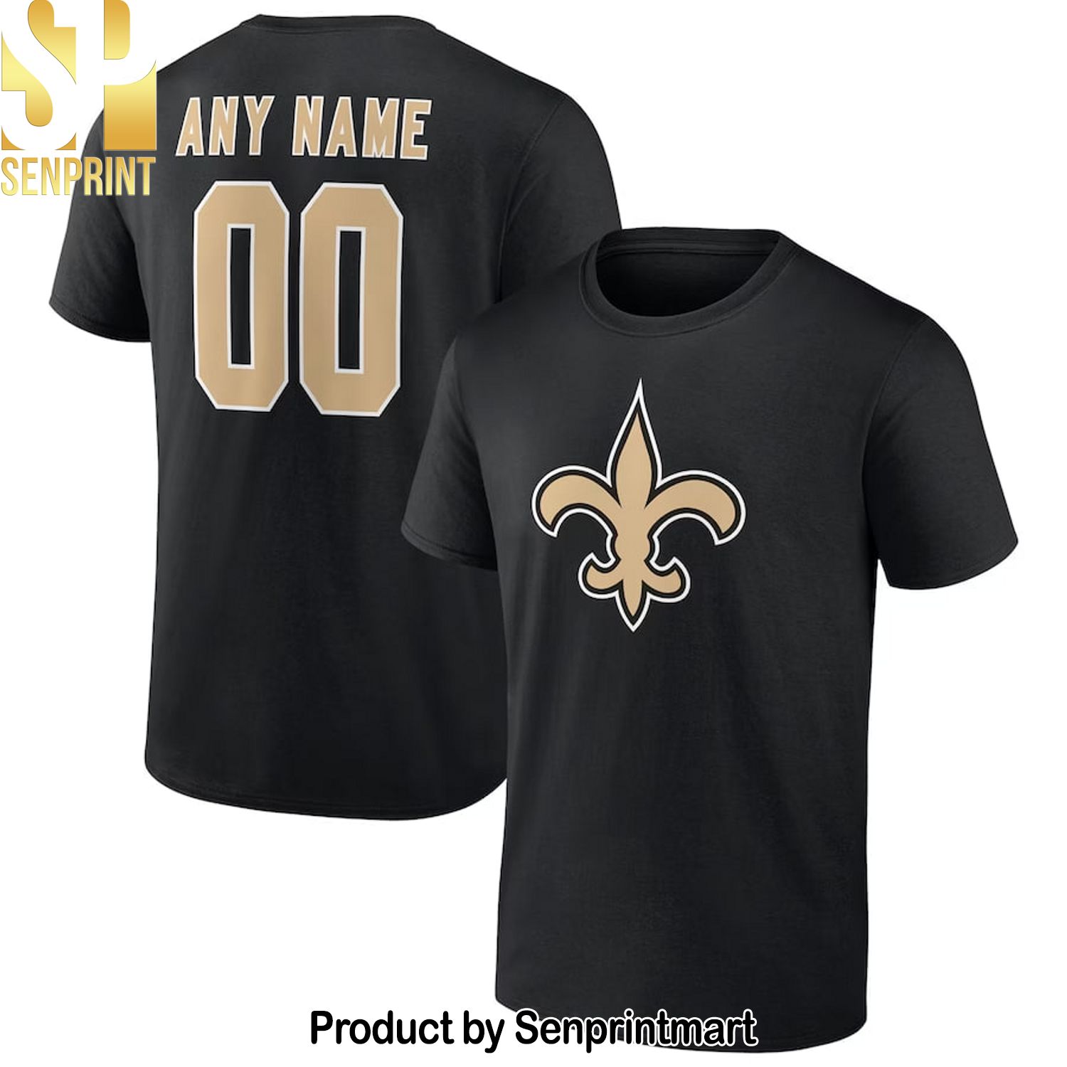 New Orleans Saints Fanatics Branded Black Team Authentic Personalized Name and Number T-Shirt