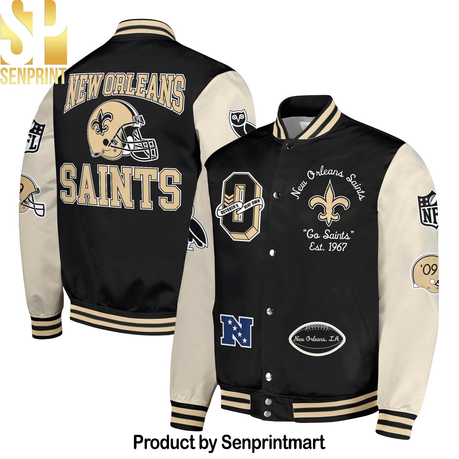 New Orleans Saints OVO Full-Snap Varsity Bomber Jacket