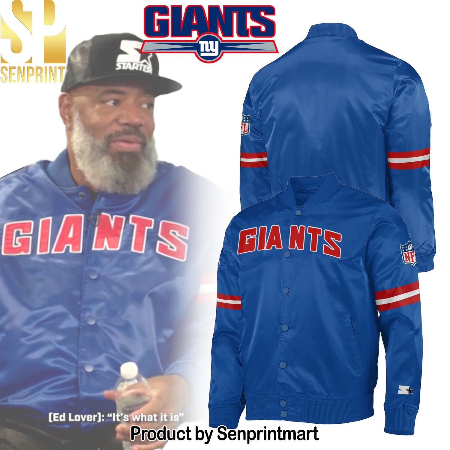 New York Giants Starter Blue NYC Lights Legacy Bomber Jacket