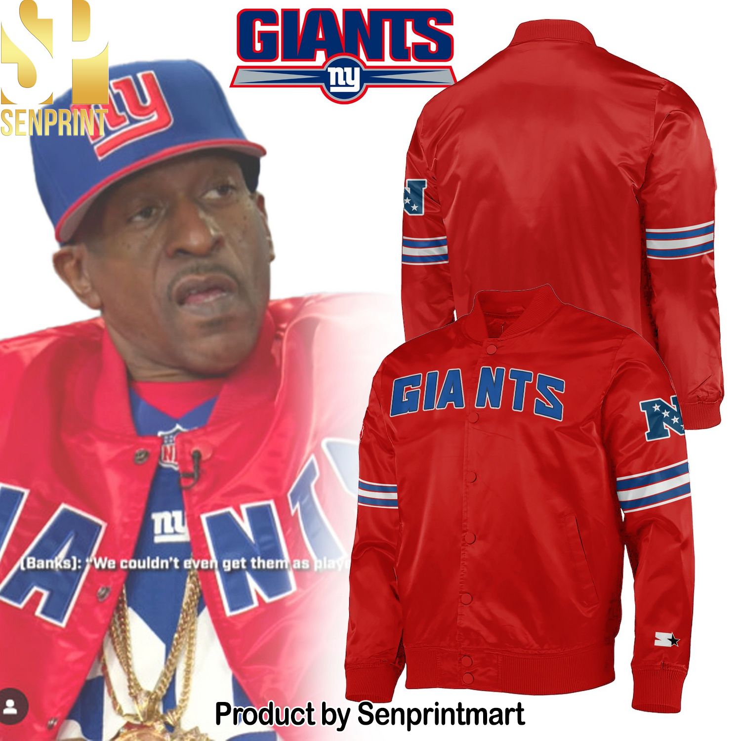 New York Giants Starter Red NYC Lights Legacy Bomber Jacket