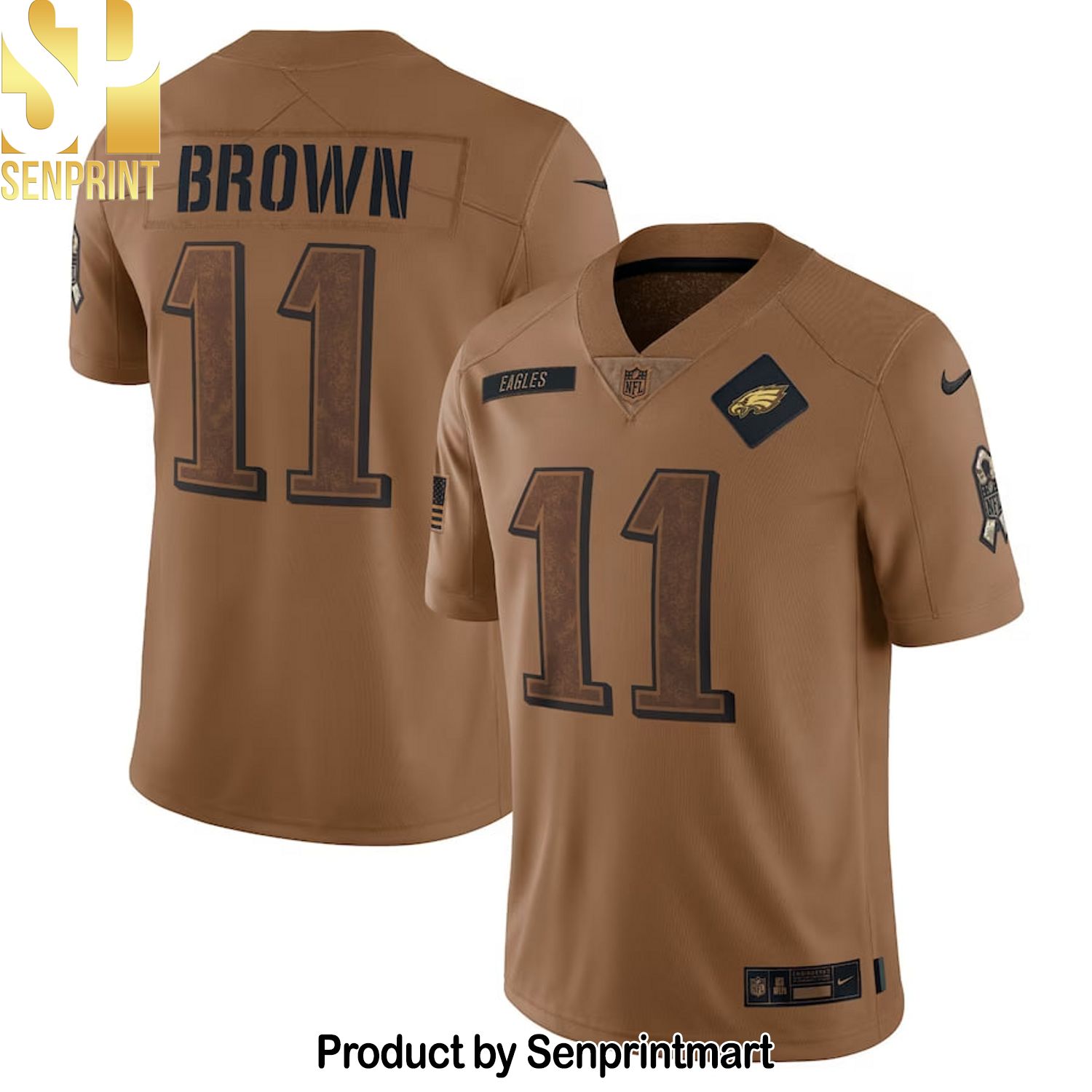 Philadelphia Eagles Brown 2023 Salute To Service Custom Name and Number Jersey