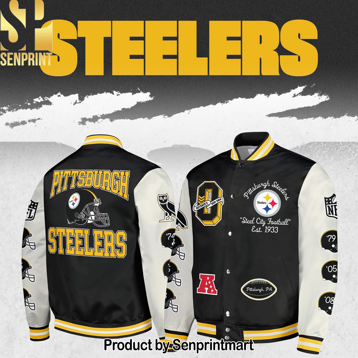 Pittsburgh Steelers OVO Full-Snap Varsity Bomber Jacket