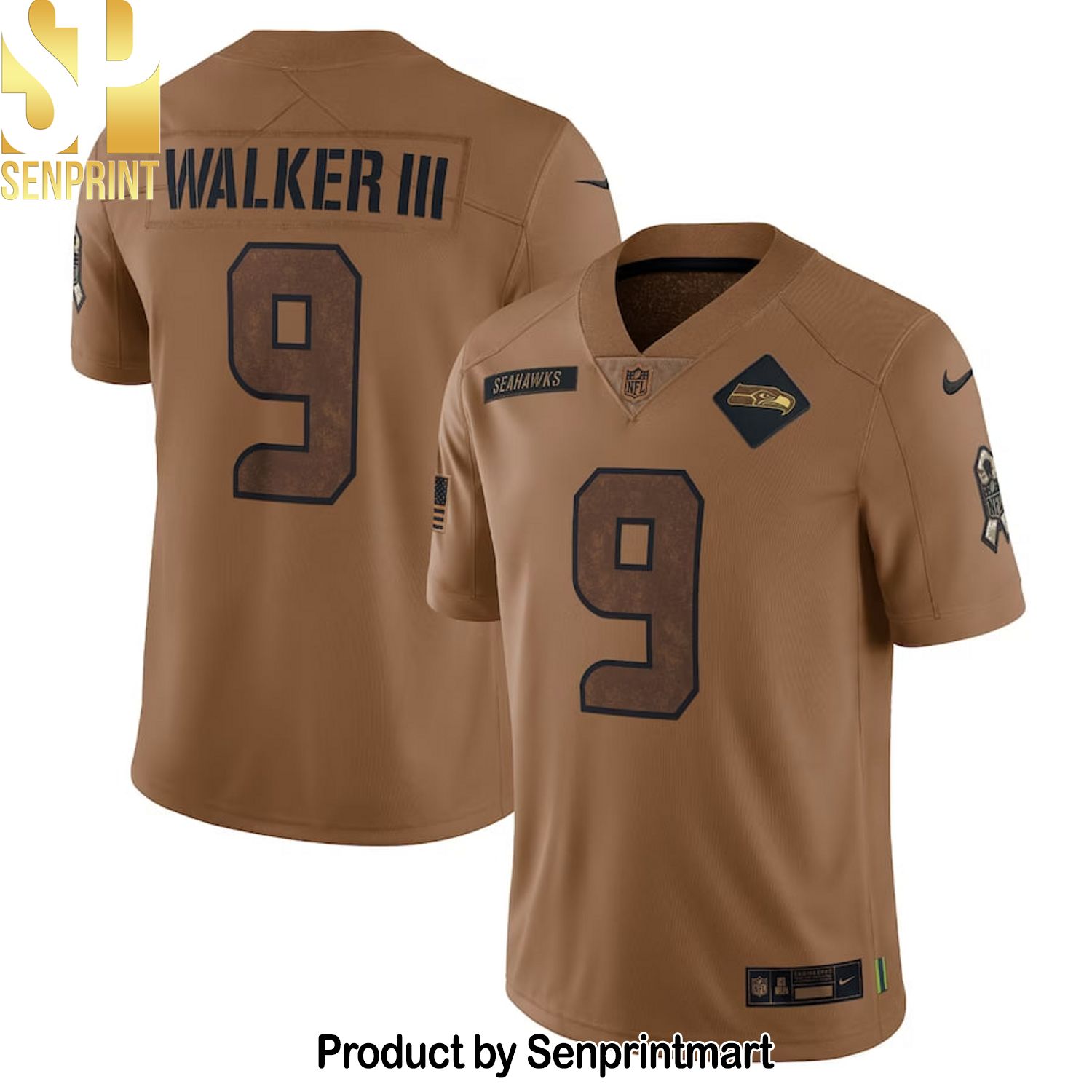 Seattle Seahawks Brown 2023 Salute To Service Custom Name and Number Jersey