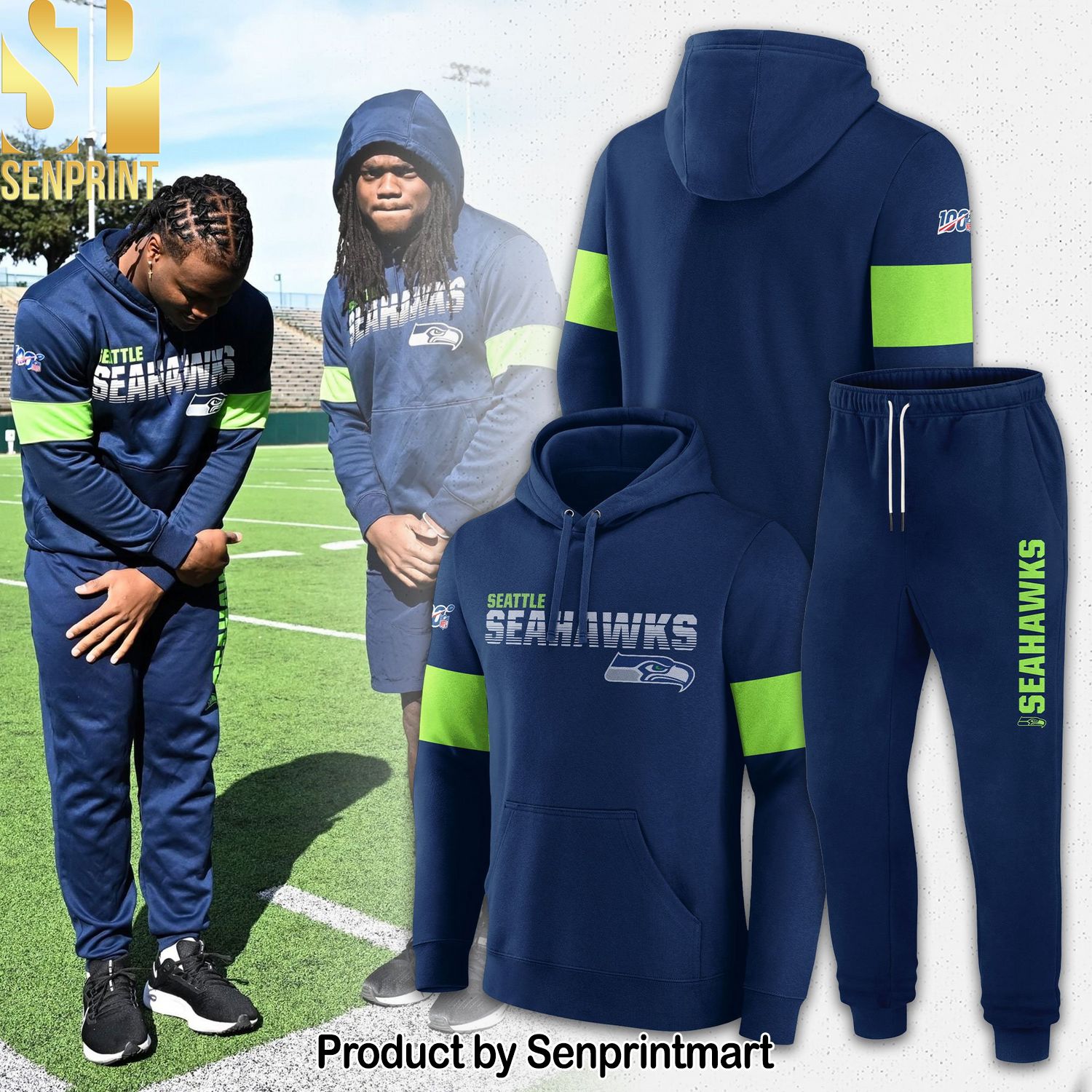 Seattle Seahawks Chartreuse Green Navy Pullover Ver2 Combo