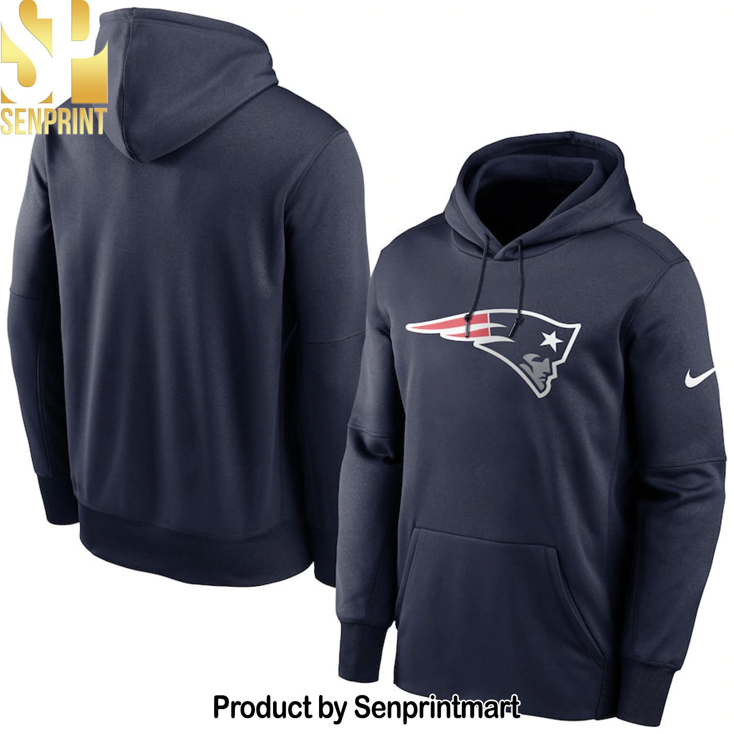 New England Patriots Navy Fan Gear Primary Logo Performance Pullover Hoodie