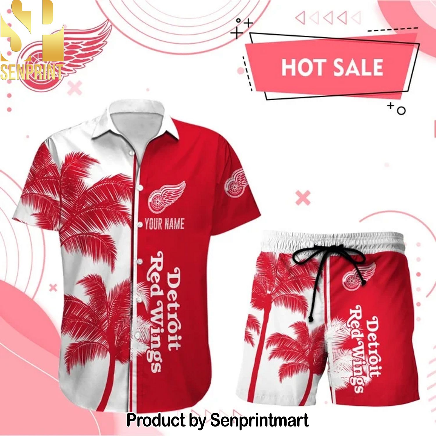 DETROIT RED WINGS NHL Casual Full Printed Hawaiian Shirt and Shorts