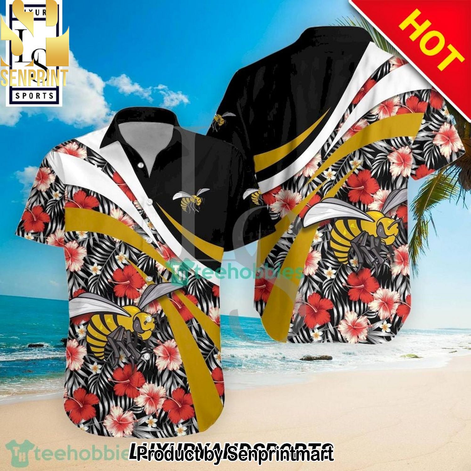 Alabama State Hornets NCAA Hibiscus Tropical Flower Casual Full Print Hawaiian Shirt and Shorts