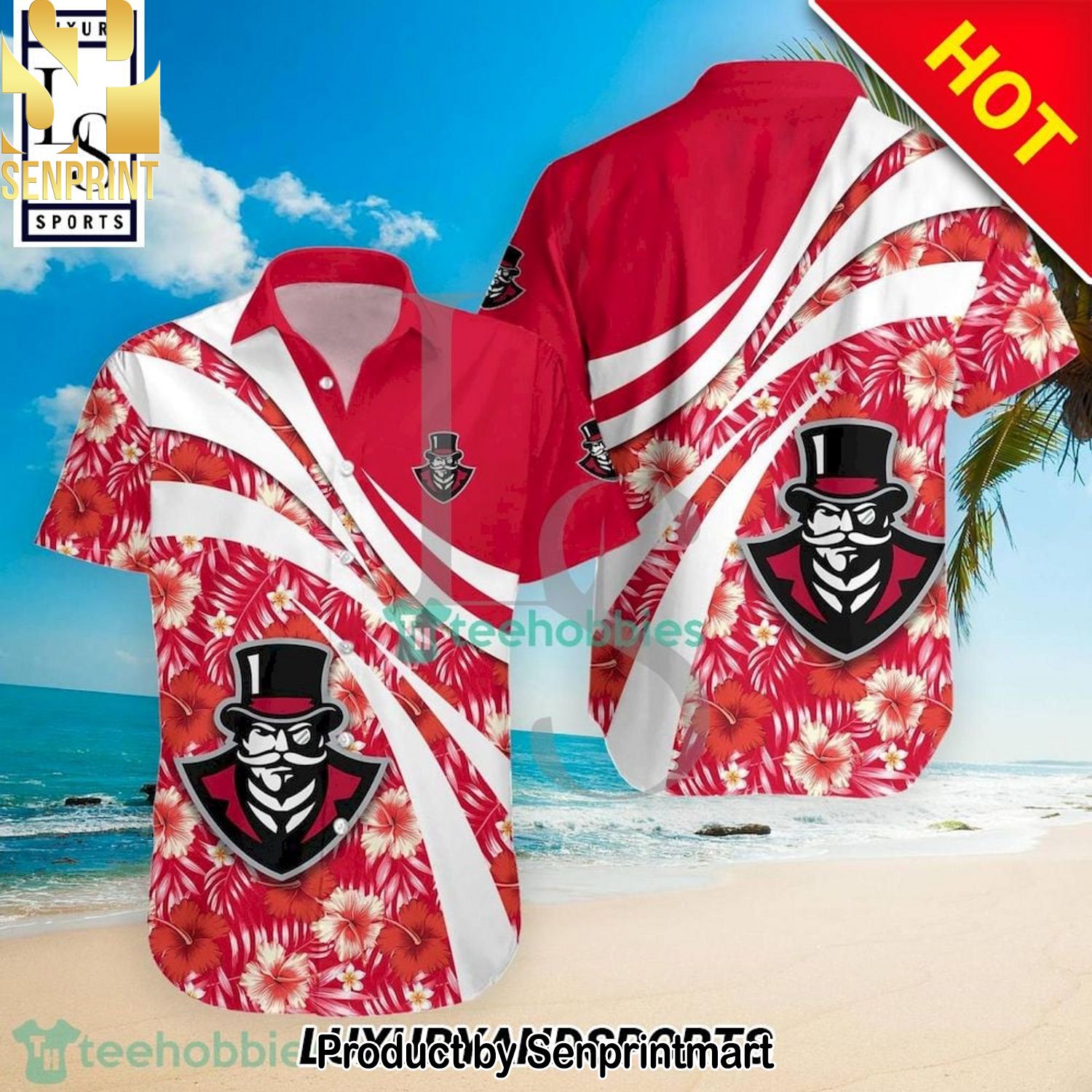 Austin Peay Governors NCAA Hibiscus Tropical Flower Pattern Full Print Hawaiian Shirt and Shorts