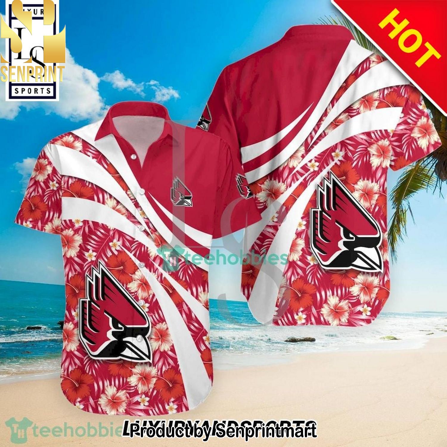 Ball State Cardinals NCAA Hibiscus Tropical Flower Pattern Full Printed Hawaiian Shirt and Shorts