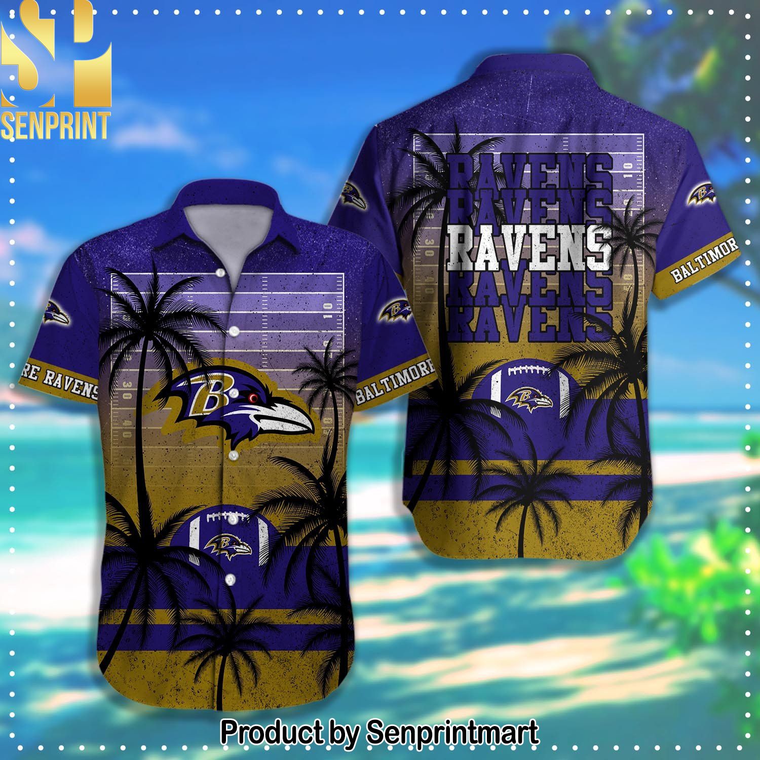 Baltimore Ravens NFL Classic Full Printed Hawaiian Shirt and Shorts