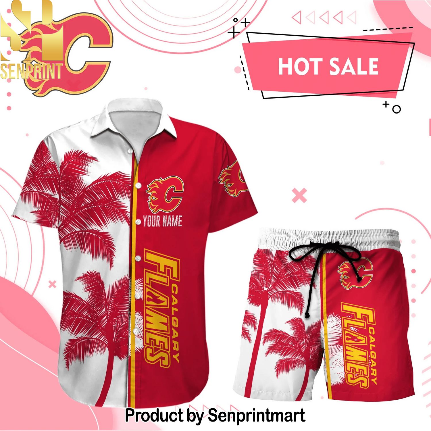 CALGARY FLAMES NHL Unique Full Printing Hawaiian Shirt and Shorts