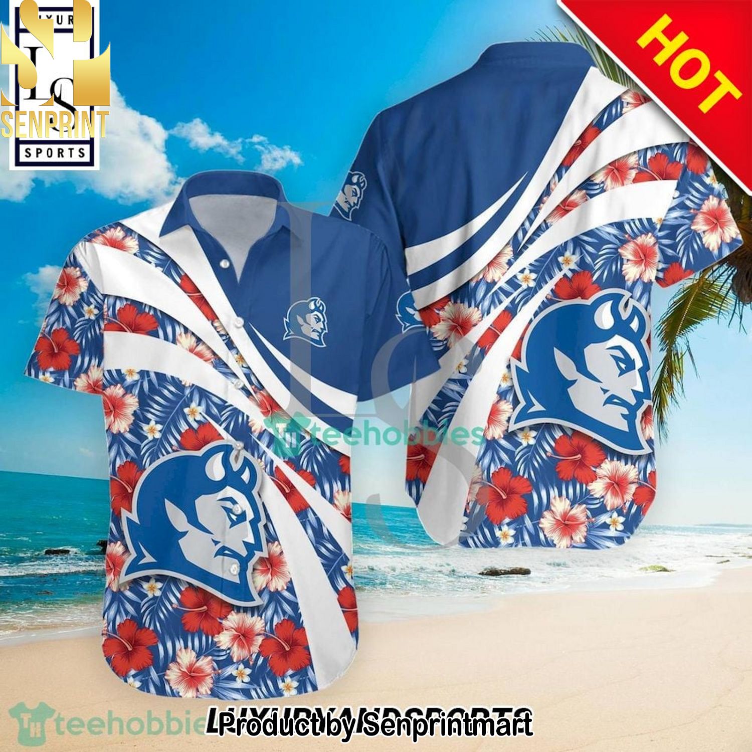 Central Connecticut Blue Devils NCAA Hibiscus Tropical Flower Full Printing Hawaiian Shirt and Shorts