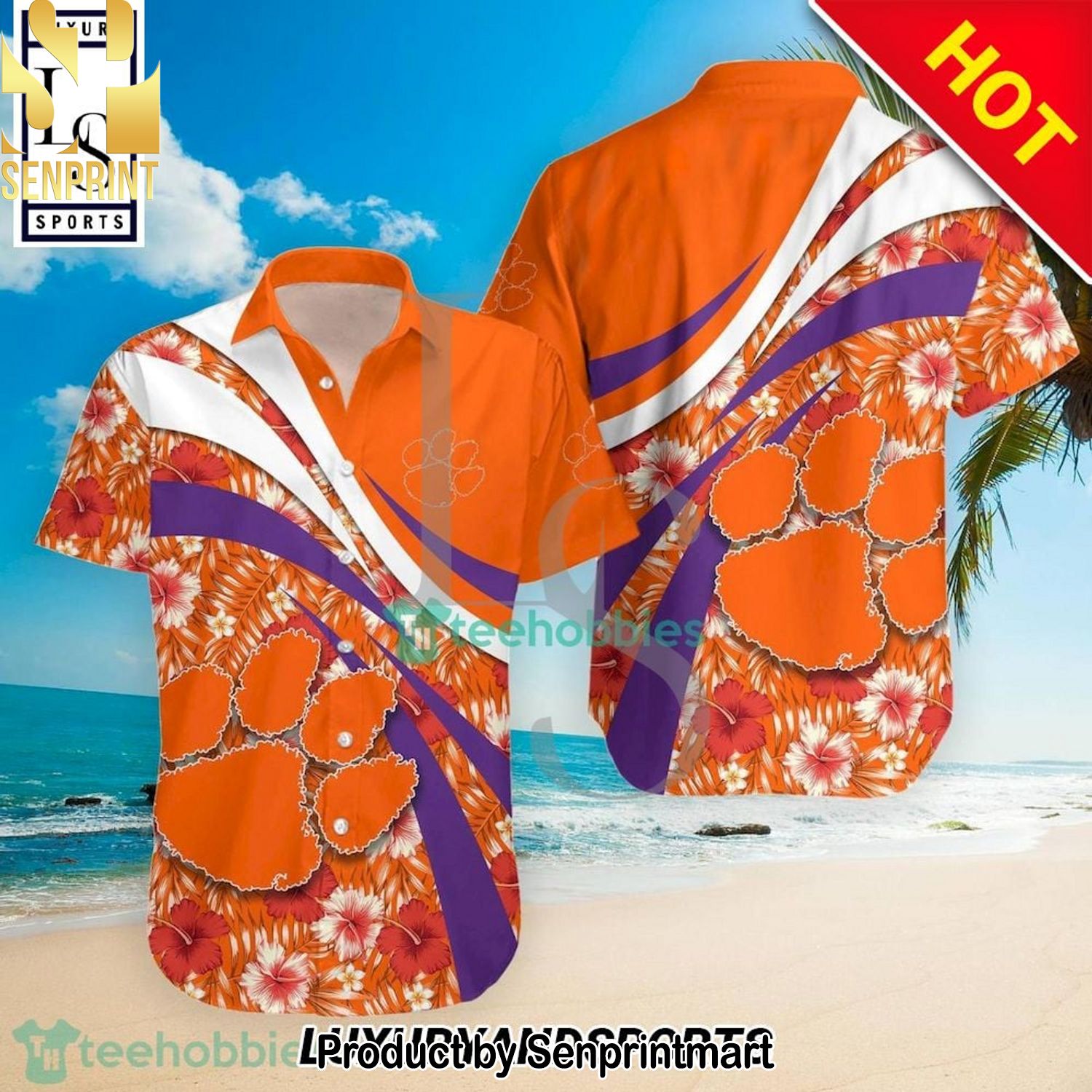 Clemson Tigers NCAA Hibiscus Tropical Flower All Over Print Hawaiian Shirt and Shorts