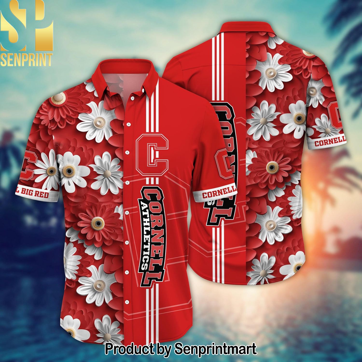 Cornell Big Red NCAA Flower Casual Full Print Hawaiian Shirt and Shorts