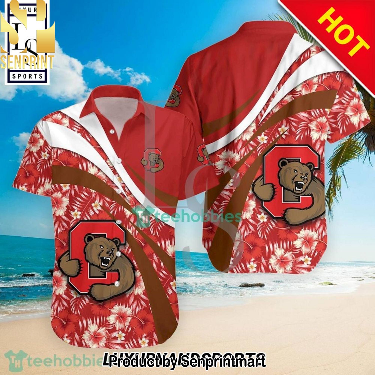 Cornell Big Red NCAA Hibiscus Tropical Flower New Outfit Full Printed Hawaiian Shirt and Shorts