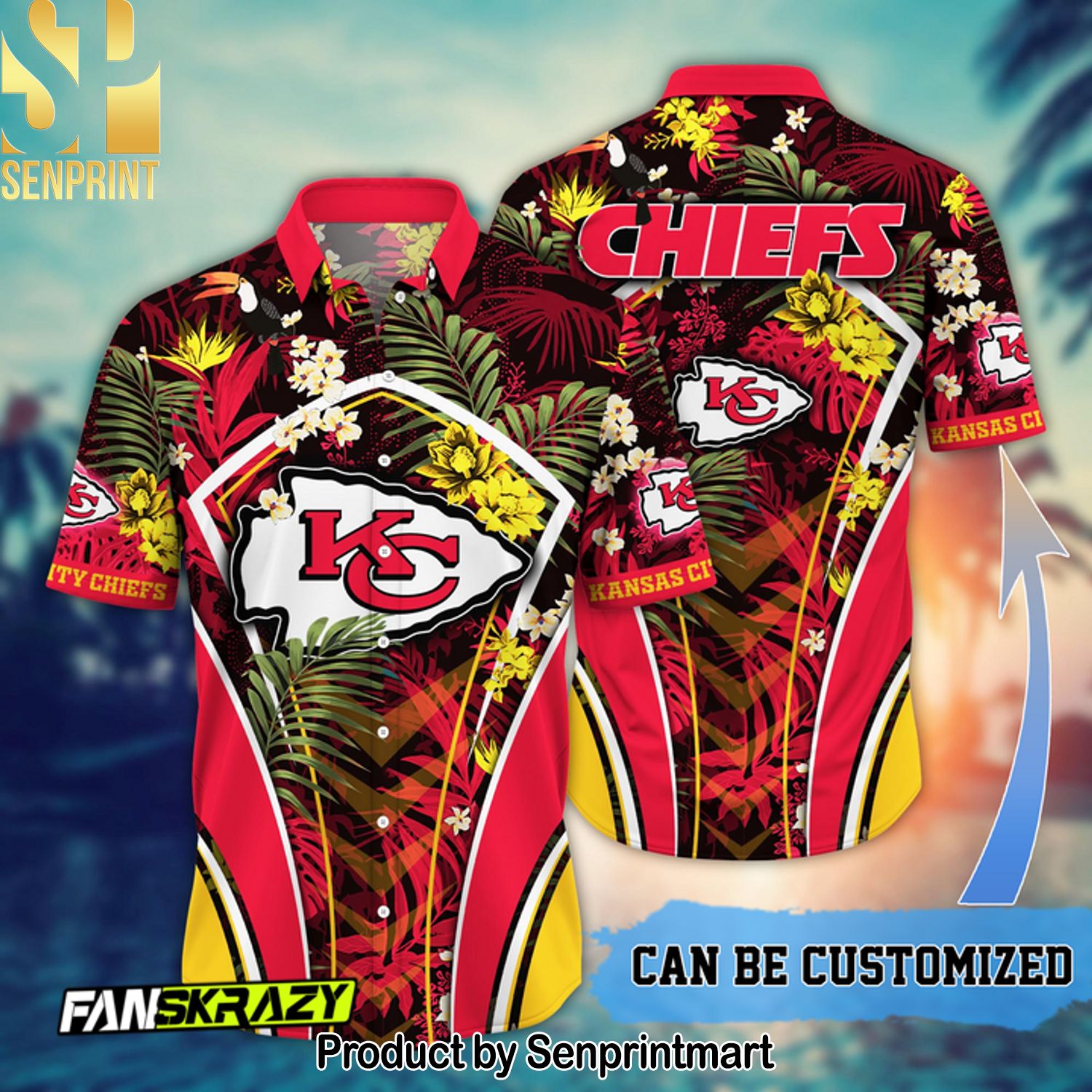 Customized Kansas City Chiefs NFL Flower Summer Tropical For Fans 3D Hawaiian Shirt and Shorts