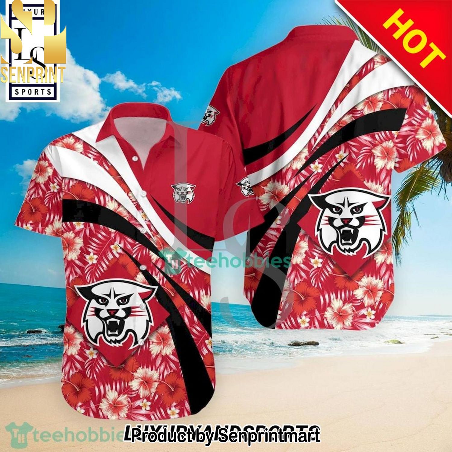 Davidson Wildcats NCAA Hibiscus Tropical Flower Hot Outfit All Over Print Hawaiian Shirt and Shorts