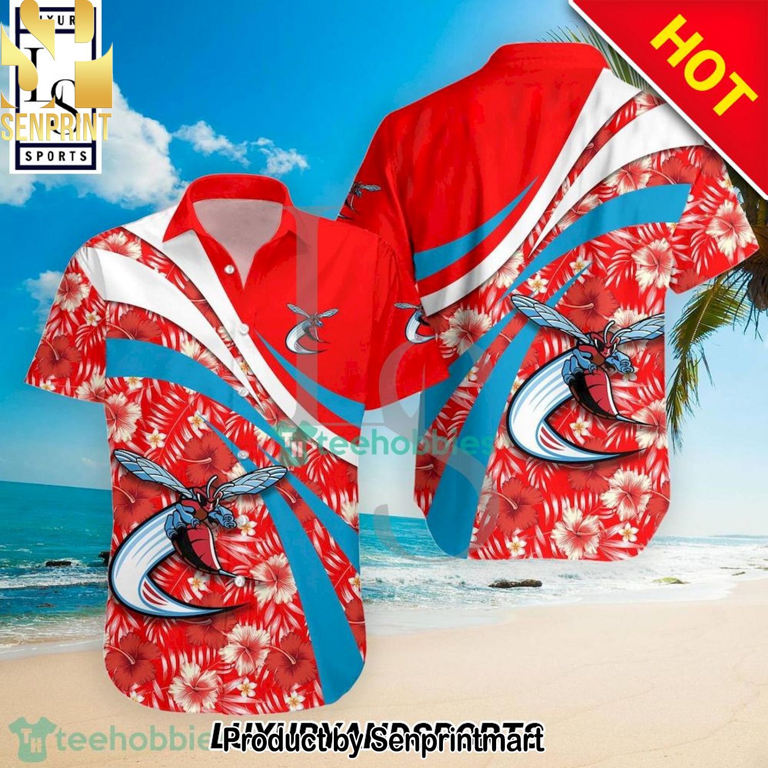 Delaware State Hornets NCAA Hibiscus Tropical Flower Combo Full Printing Hawaiian Shirt and Shorts