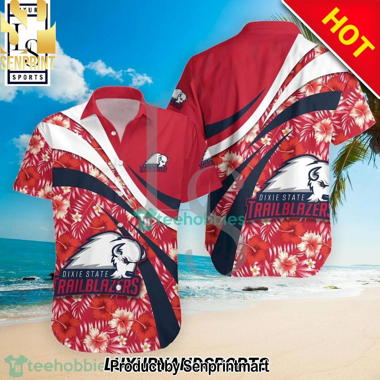 Dixie State Trailblazers NCAA Hibiscus Tropical Flower Hot Fashion 3D Hawaiian Shirt and Shorts