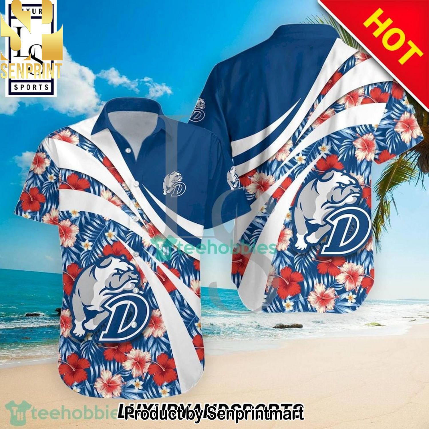 Drake Bulldogs NCAA Hibiscus Tropical Flower Street Style All Over Print Hawaiian Shirt and Shorts
